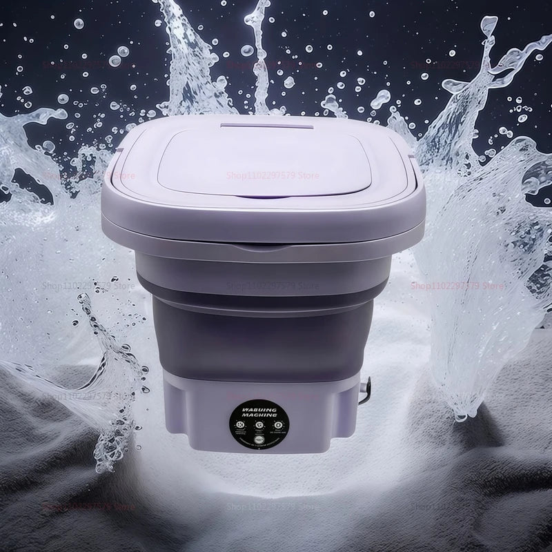 8L Portable Foldable Mini Washing Machine with Spin Dryer Compact Laundry Washer for Socks Underwear Household Laundry Bucket