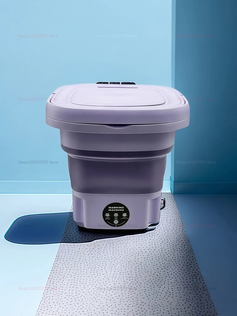 8L Portable Foldable Mini Washing Machine with Spin Dryer Compact Laundry Washer for Socks Underwear Household Laundry Bucket