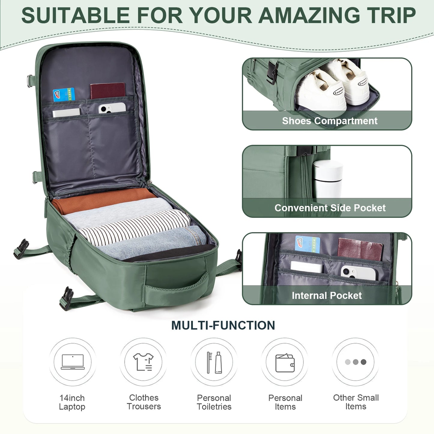 Cabin Bag Travel Backpack for Men Women Hand Luggage