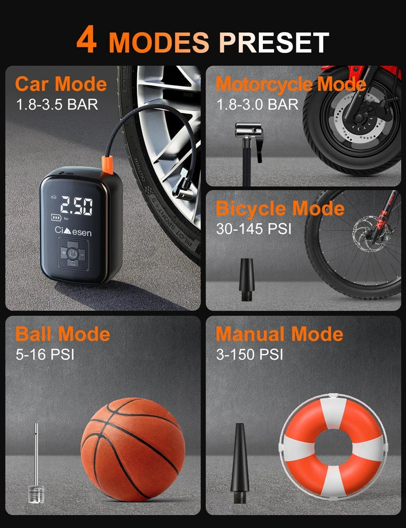 Car Wireless Air Pump 150PSI Portable Electric Tire Inflation