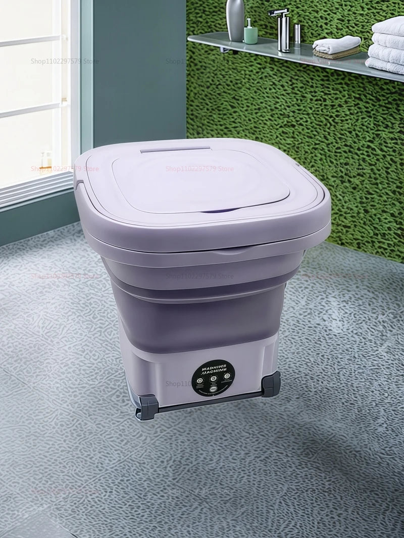 8L Portable Foldable Mini Washing Machine with Spin Dryer Compact Laundry Washer for Socks Underwear Household Laundry Bucket