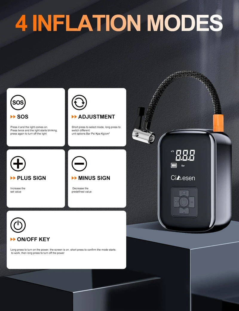 Car Wireless Air Pump 150PSI Portable Electric Tire Inflation